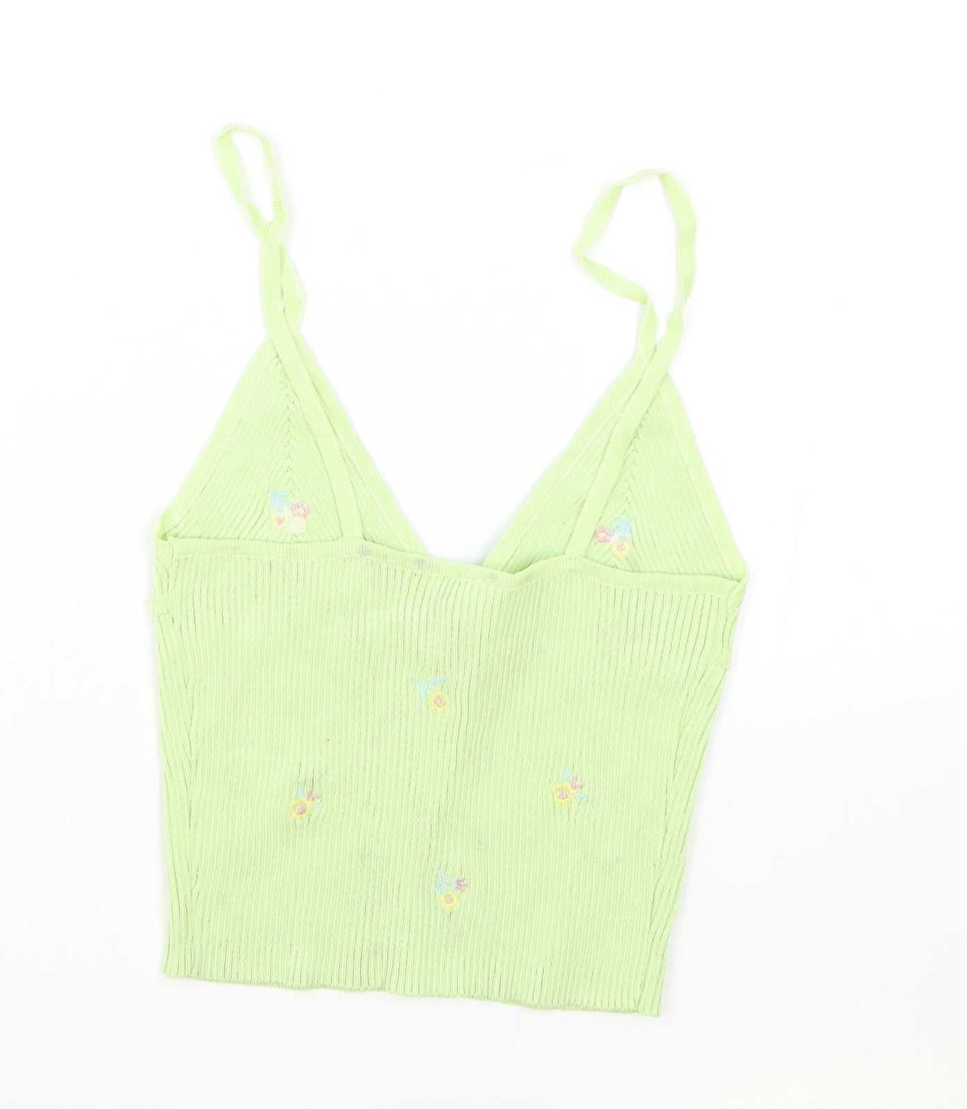 Preworn Womens Green Floral Patent Leather Camisole Tank Size S V-Neck