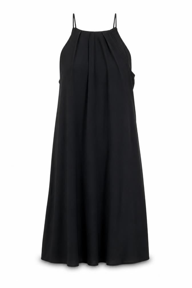 Boohoo Womens Black Polyester Slip Dress Size 10 Mock Neck Button