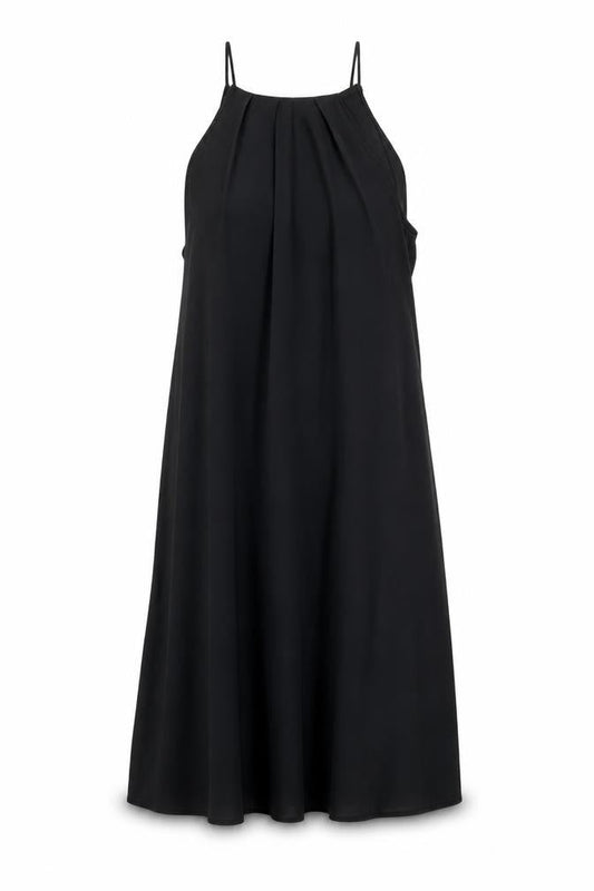 Boohoo Womens Black Polyester Slip Dress Size 10 Mock Neck Button