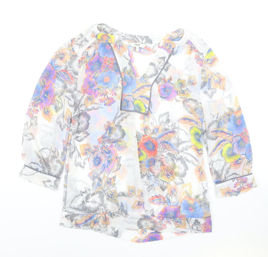 NEXT Womens Grey Floral Polyester Tunic Blouse Size 8 V-Neck