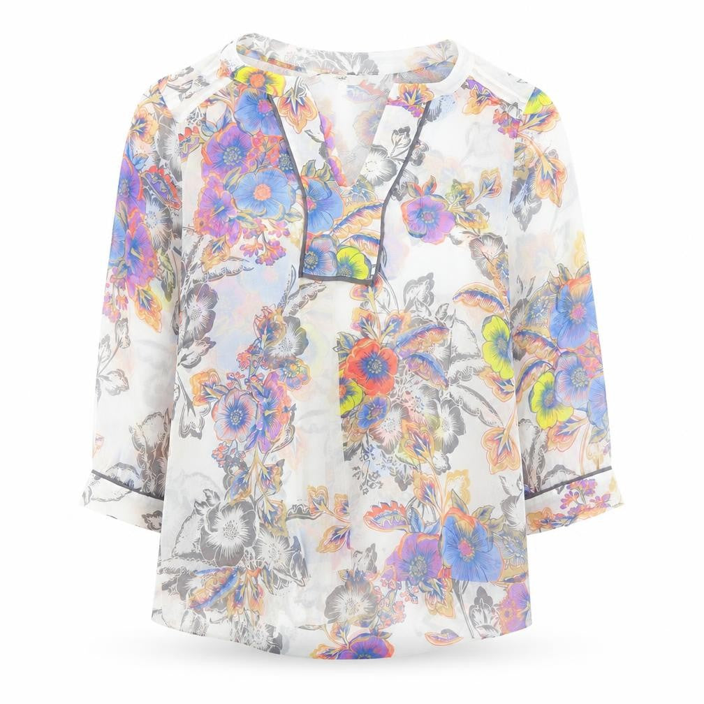 NEXT Womens Grey Floral Polyester Tunic Blouse Size 8 V-Neck