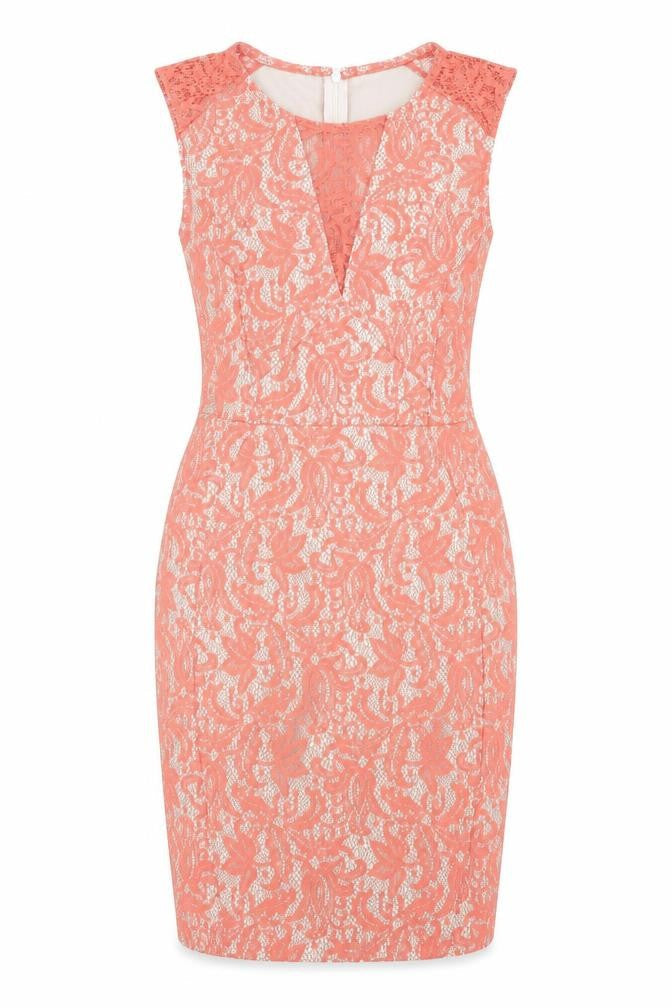 Warehouse Womens Pink Floral Polyester A-Line Size 10 Boat Neck Zip