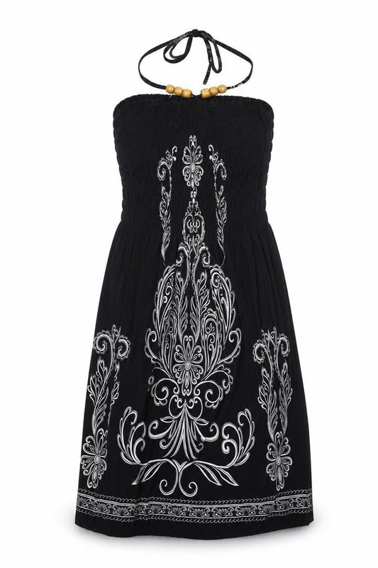 Womens Black Geometric Cotton Fit & Flare One Size Halter Tie