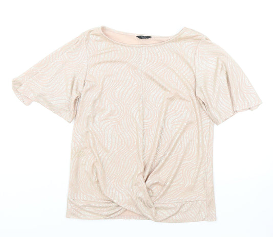 M&Co Womens Pink Geometric Polyester Basic T-Shirt Size 8 Round Neck - Knot Detail