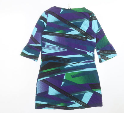Next Womens Multicoloured Geometric Viscose A-Line Size 10 Scoop Neck Pullover