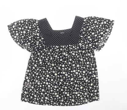 Papaya Womens Black Geometric Polyester Basic T-Shirt Size 8 Square Neck