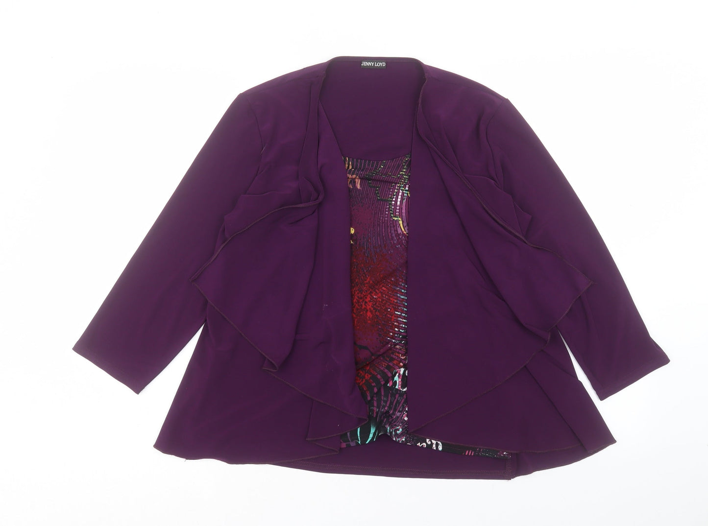 Jenny Lloyd Womens Purple Geometric Polyester Basic T-Shirt Size 12 Scoop Neck