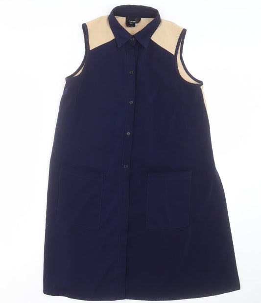 lacquar Womens Blue Polyester Basic Button-Up Size S Collared