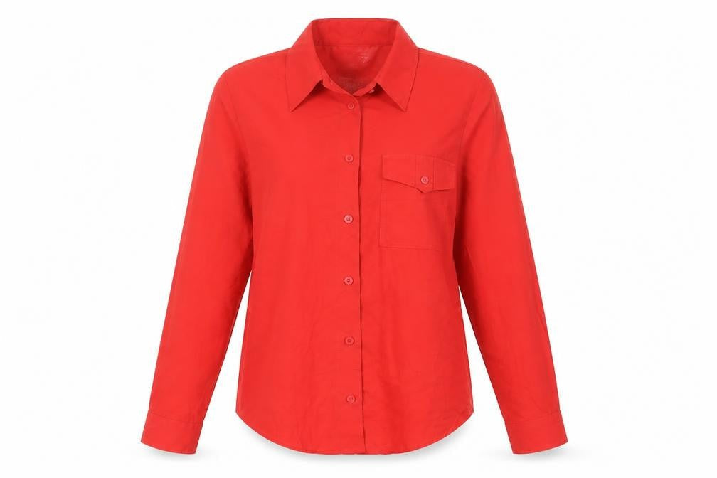Attitudes Womens Red Polyester Basic Button-Up Size 8 Collared - Pocket Detail