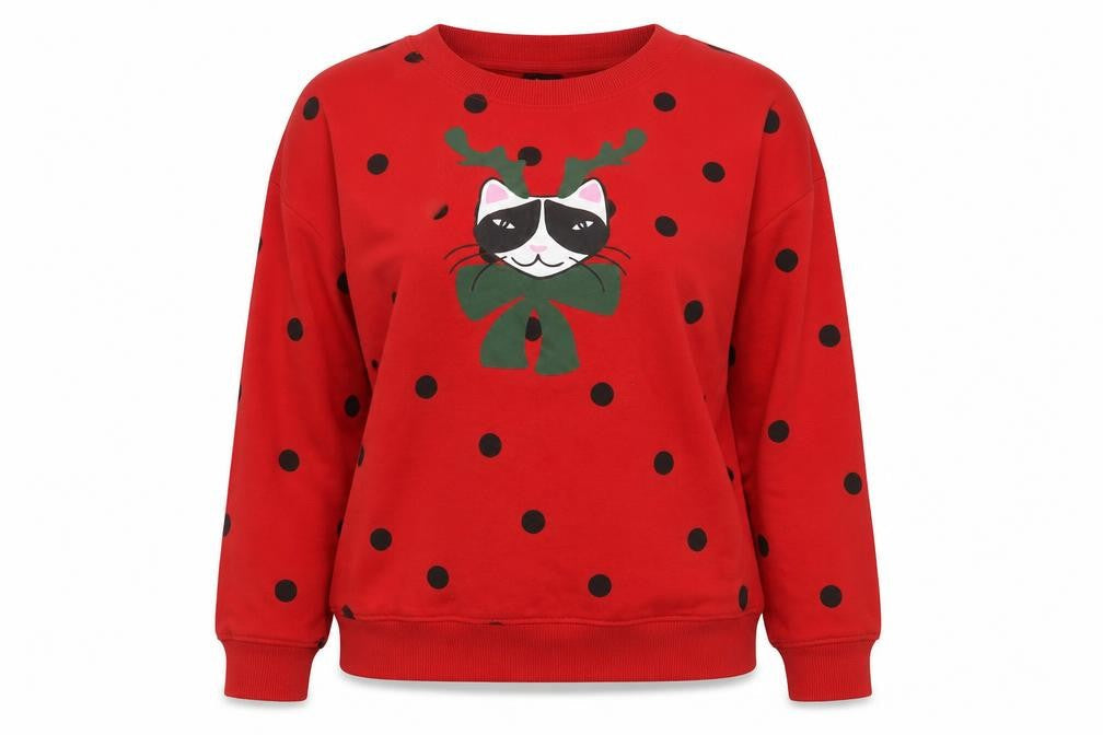 monkl Womens Red Polka Dot Cotton Pullover Sweatshirt Size S Pullover