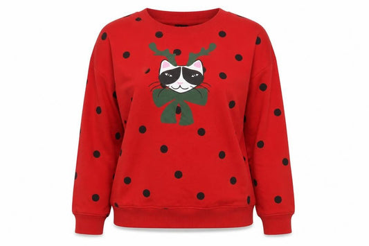 monkl Womens Red Polka Dot Cotton Pullover Sweatshirt Size S Pullover
