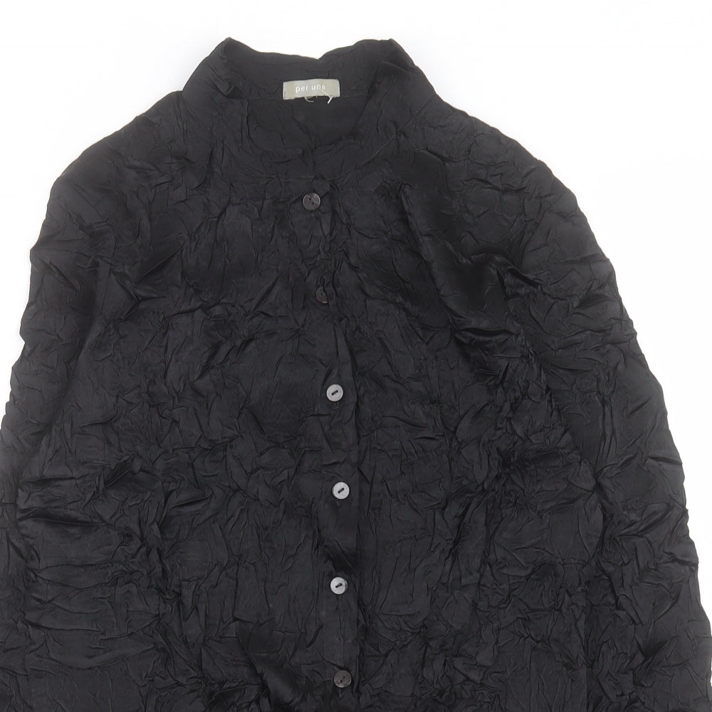 Per Una Womens Black Polyester Basic Button-Up Size 10 Crew Neck
