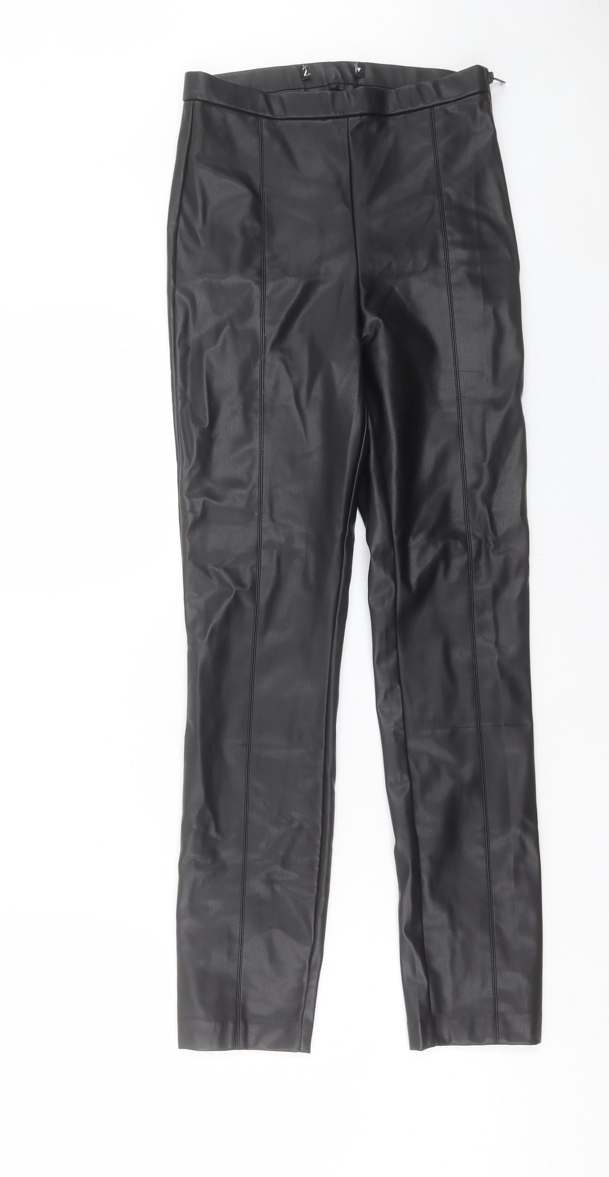 Zara Womens Black Polyurethane Trousers Size 24 in L28 in Regular Zip