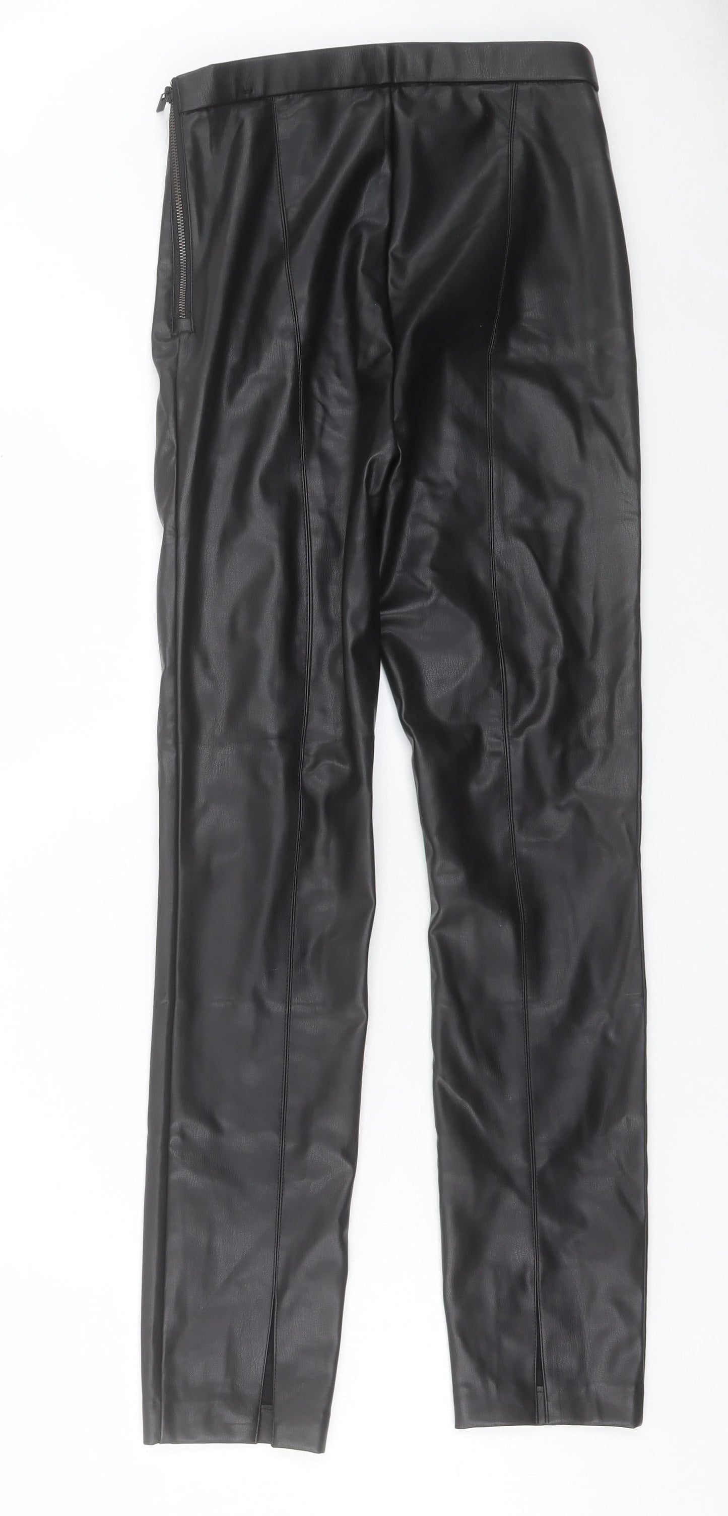 Zara Womens Black Polyurethane Trousers Size 24 in L28 in Regular Zip