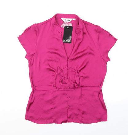 Preloved Vogue Womens Pink Polyester Basic Blouse Size 12 Collared - Tie Front - Front