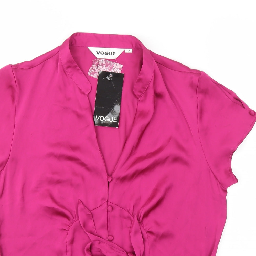 Vogue Womens Pink Polyester Basic Blouse Size 12 Collared - Tie Front