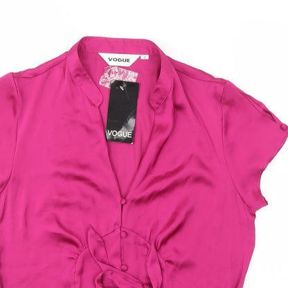 Preloved Vogue Womens Pink Polyester Basic Blouse Size 12 Collared - Tie Front - Detail