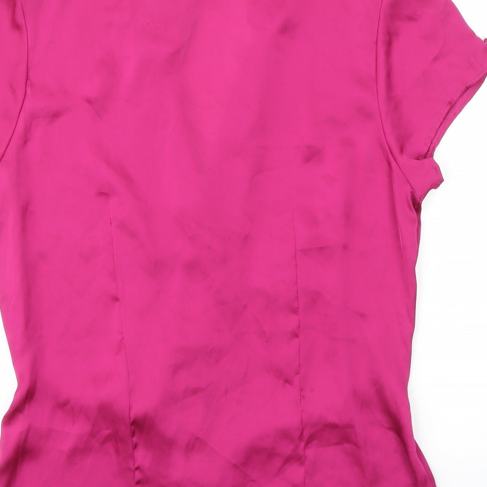 Vogue Womens Pink Polyester Basic Blouse Size 12 Collared - Tie Front