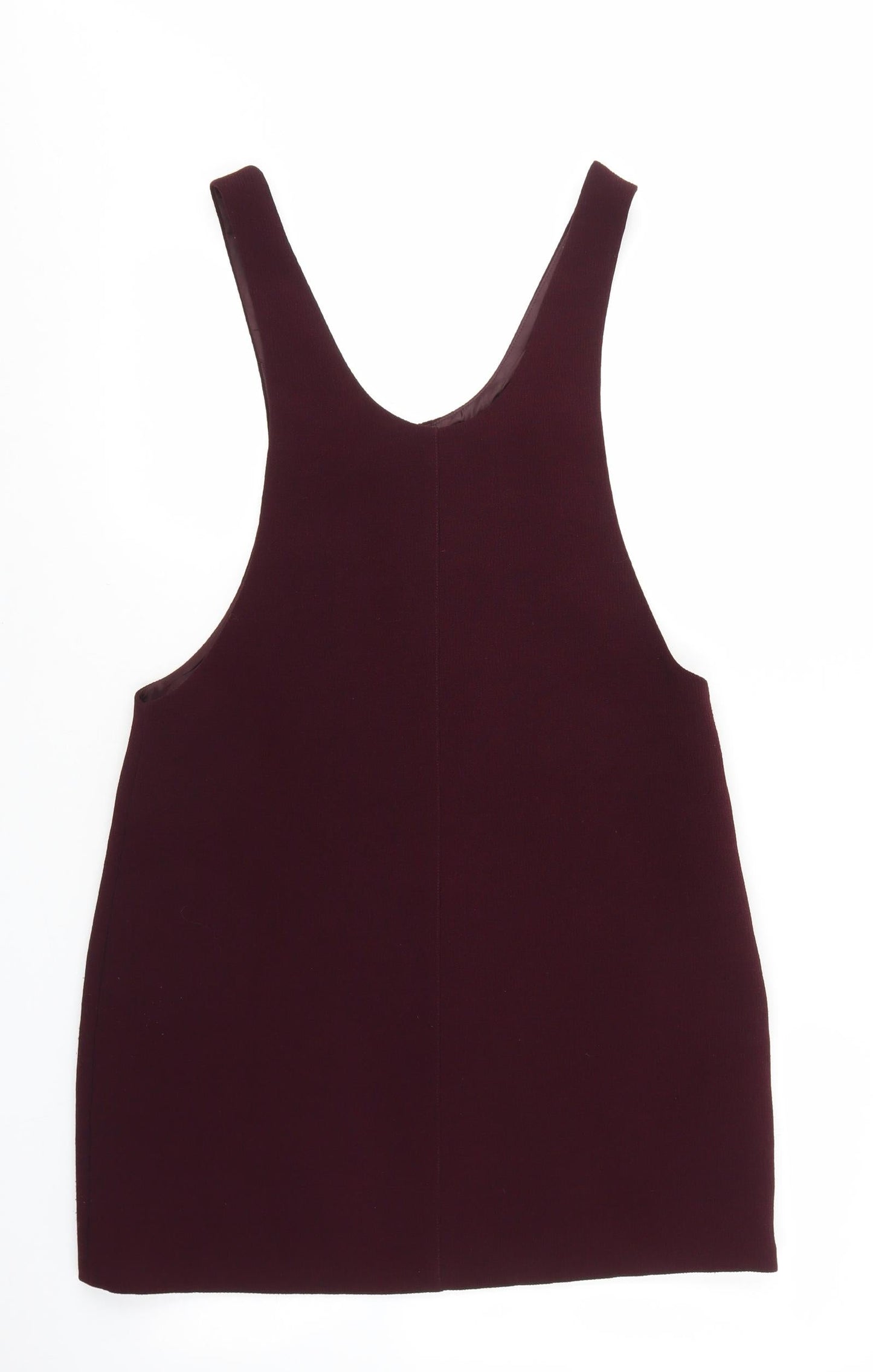 New Look Womens Red Polyester Pinafore/Dungaree Dress Size 10 Scoop Neck Zip - Ribbed Material