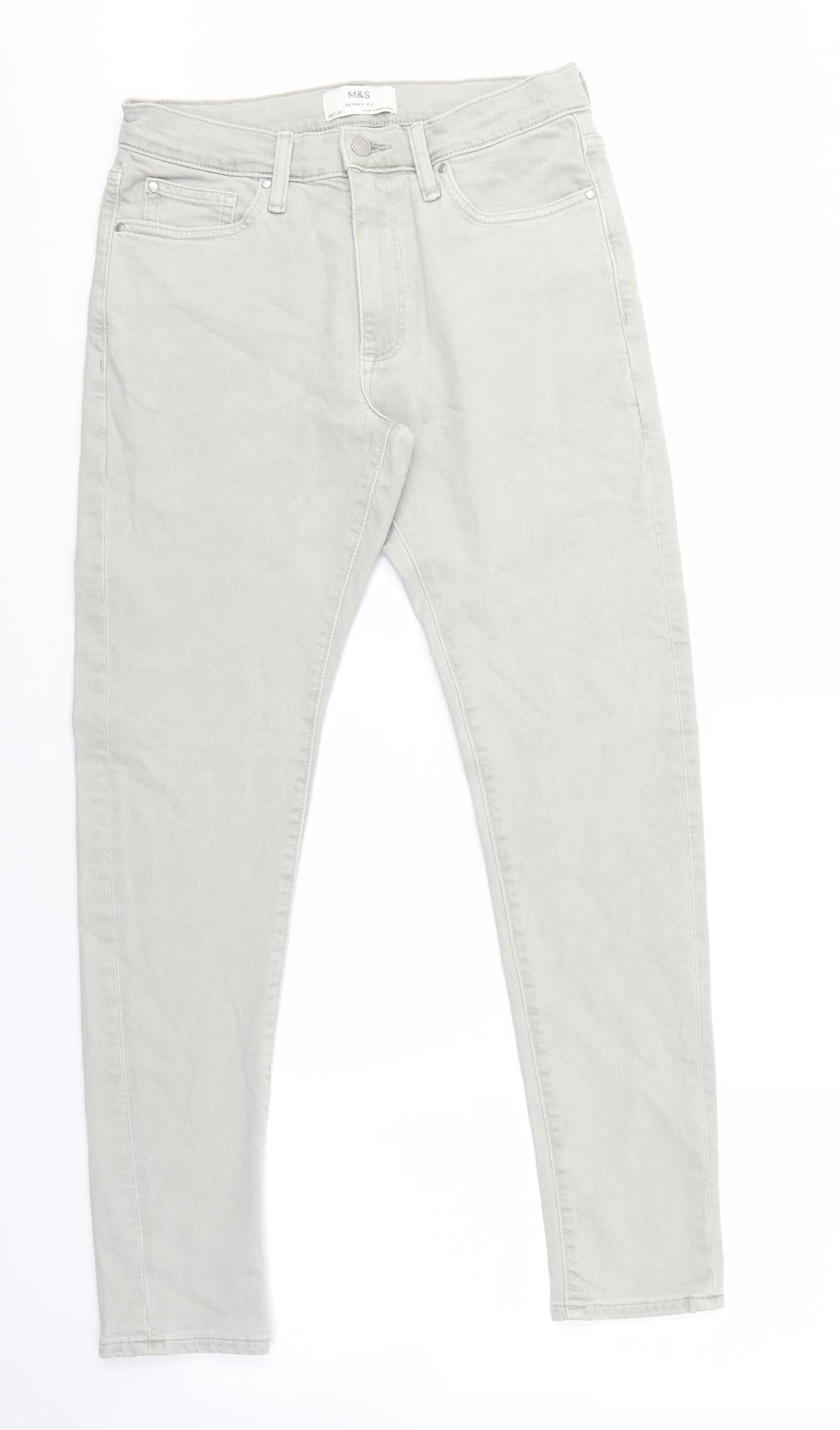 Marks and Spencer Womens Grey Cotton Skinny Jeans Size 30 in L29 in Regular Tie