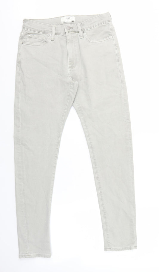 Marks and Spencer Womens Grey Cotton Skinny Jeans Size 30 in L29 in Regular Tie