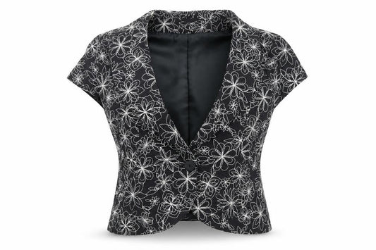 Kaliko Womens Black Floral Jacket Blazer Size 14 Button - Frill Style Hem