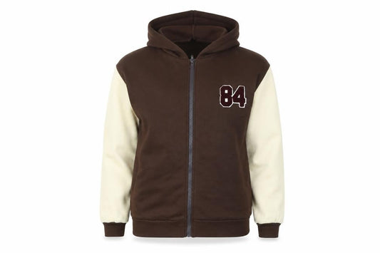 SHEIN Womens Brown Colourblock Polyester Full Zip Hoodie Size S Zip - Varsity Style Number 84 Aplique