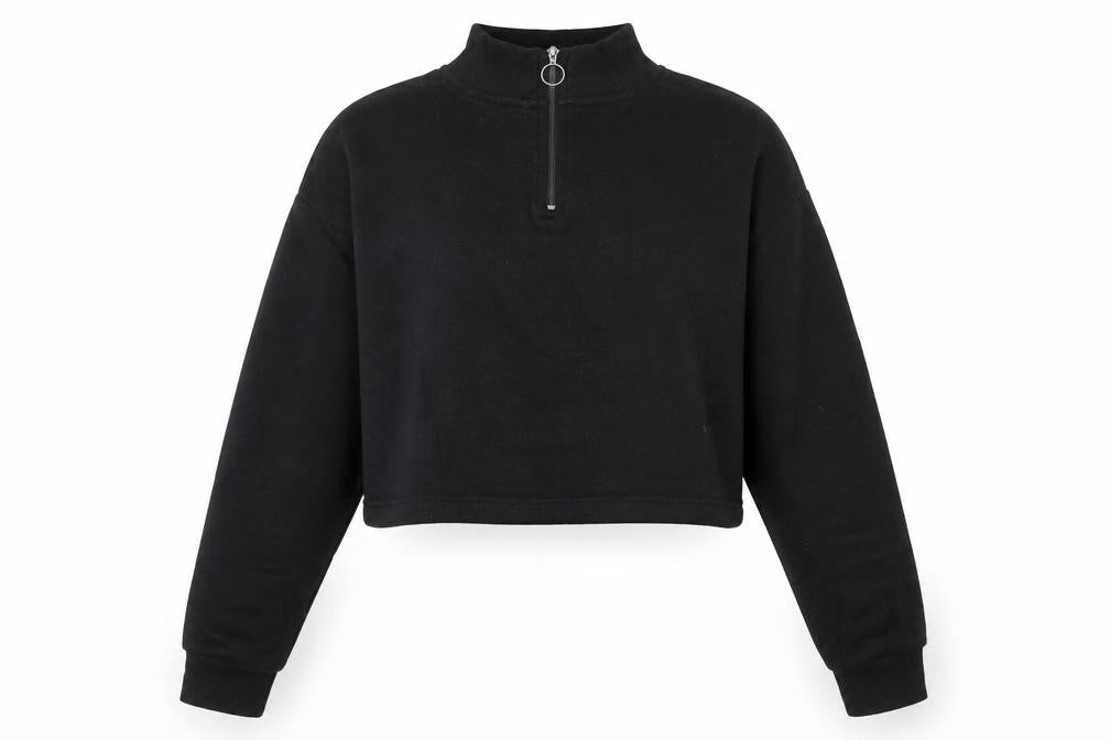 I SAW IT FIRST Womens Black Cotton Pullover Sweatshirt Size 12 Zip - Cropped