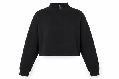I SAW IT FIRST Womens Black Cotton Pullover Sweatshirt Size 12 Zip - Cropped