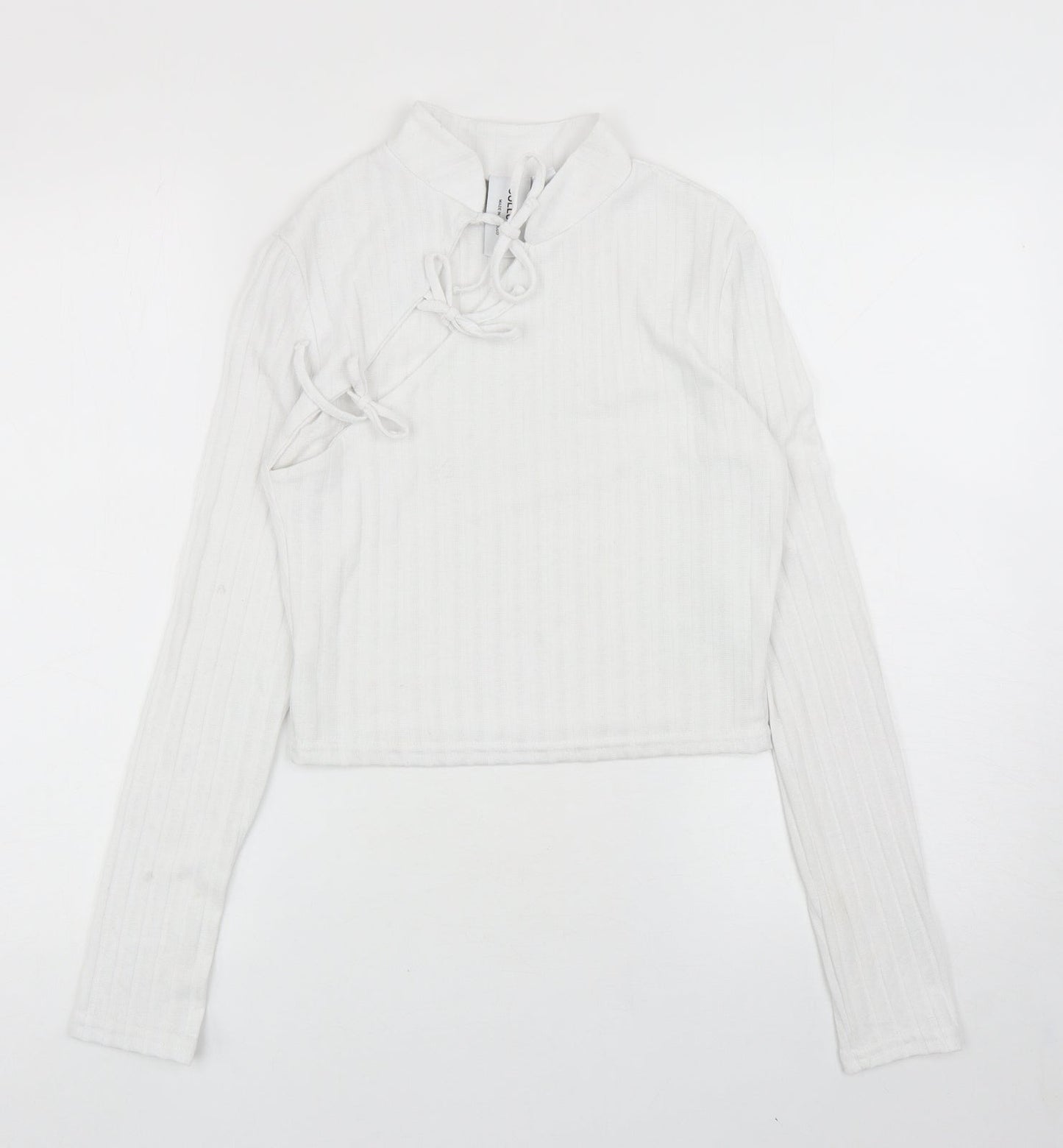 COLLUSION Womens White Polyester Basic T-Shirt Size 12 Mock Neck - Cut Out