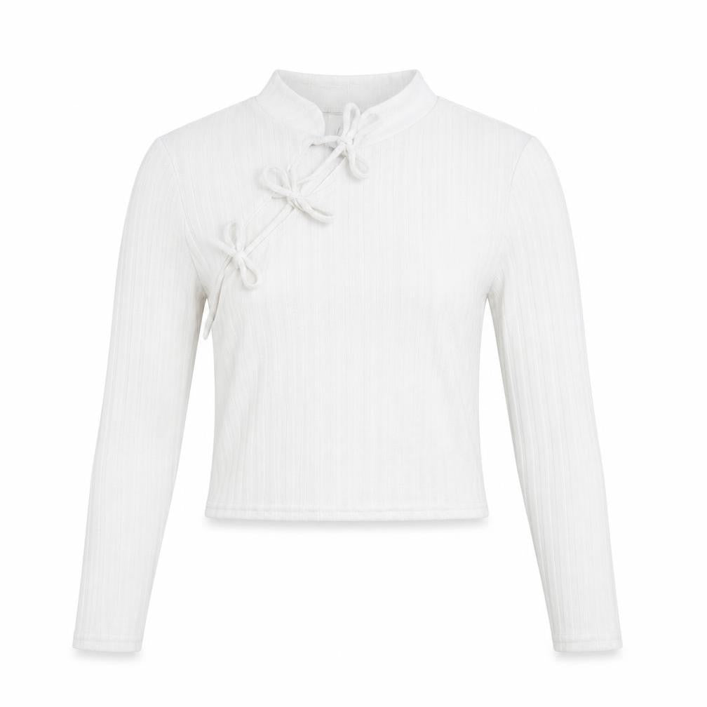 COLLUSION Womens White Polyester Basic T-Shirt Size 12 Mock Neck - Cut Out