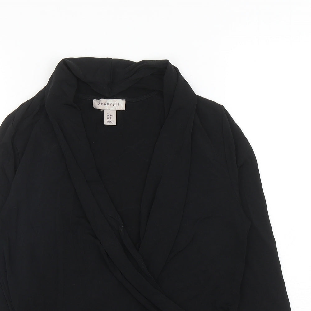 Amaryllis Womens Black Polyester Basic Blouse Size M V-Neck - Ruched