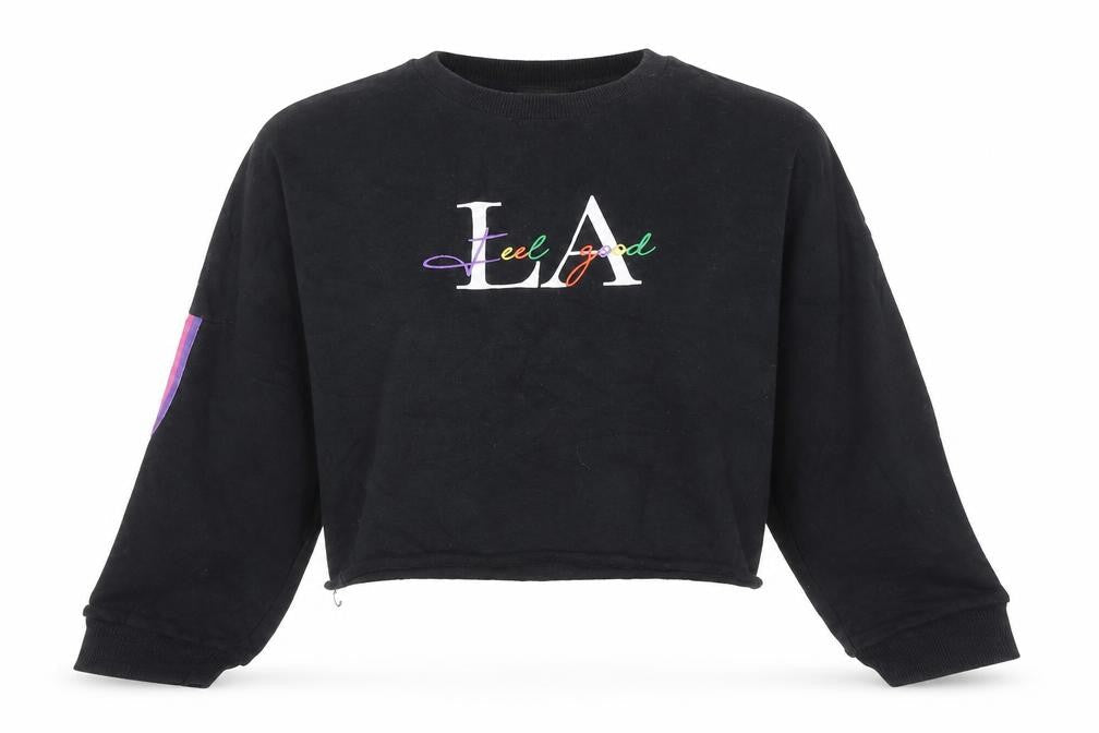 Primark Womens Black Cotton Pullover Sweatshirt Size 2XS Pullover - Feel Good Rainbow Detail