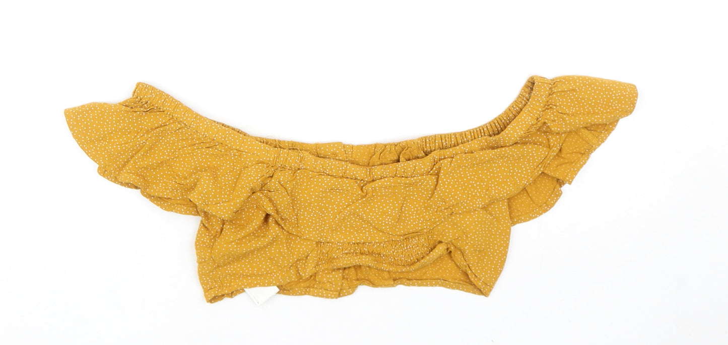 Topshop Womens Yellow Polka Dot Viscose Cropped Blouse Size 10 Off the Shoulder