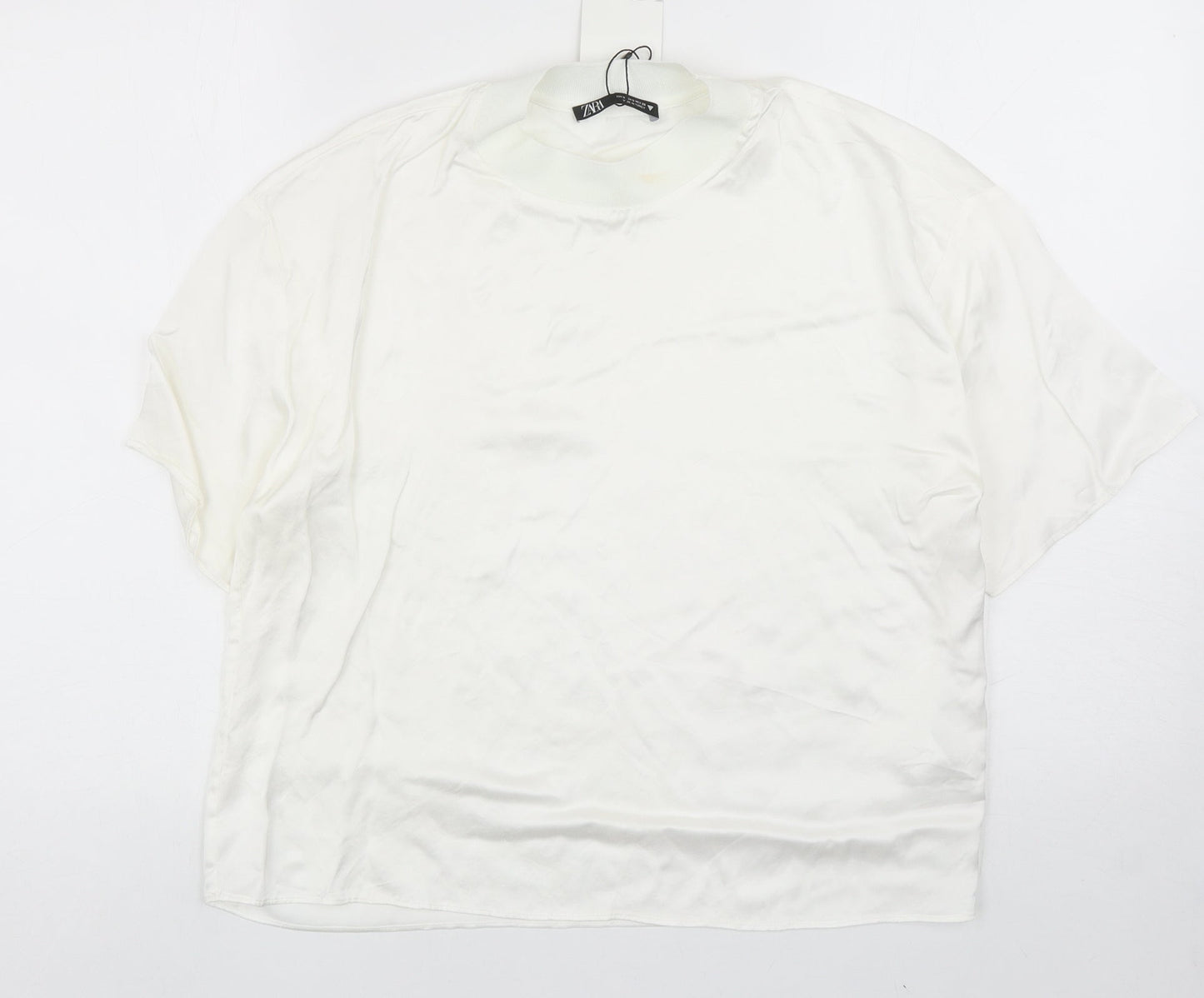 Zara Womens White Viscose Basic Blouse Size S Mock Neck