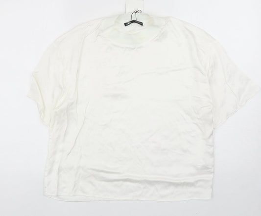 Zara Womens White Viscose Basic Blouse Size S Mock Neck