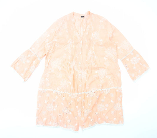 Preworn Womens Pink Cotton Shift Size L V-Neck Button