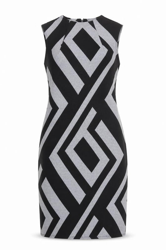 Principles Womens Black Geometric Polyester A-Line Size 12 Mock Neck Zip