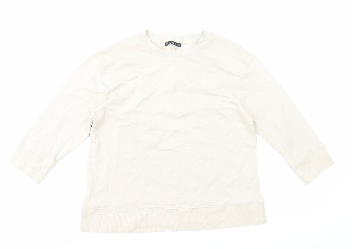 Zara Womens Beige Cotton Pullover Sweatshirt Size S Pullover