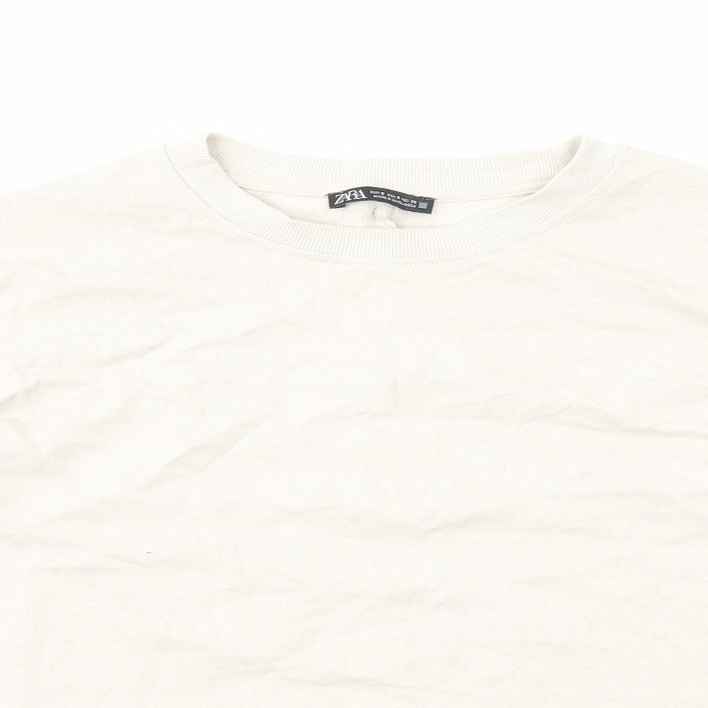 Zara Womens Beige Cotton Pullover Sweatshirt Size S Pullover