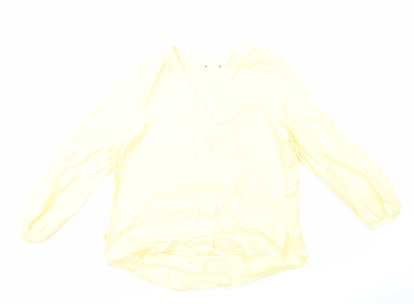 Marks and Spencer Womens Yellow Viscose Basic T-Shirt Size 14 V-Neck