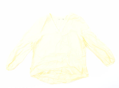 Marks & Spencer Womens Yellow Viscose Basic T-Shirt Size 14 V-Neck