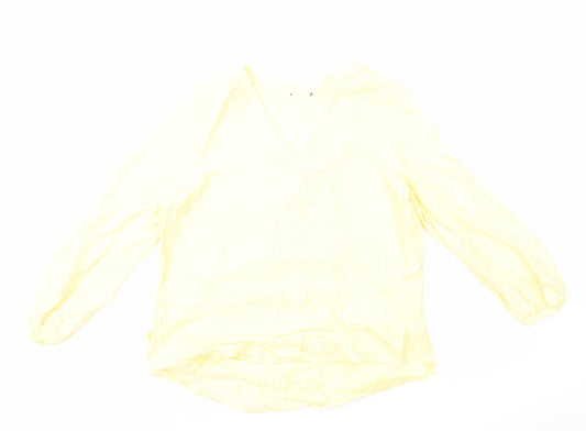 Marks and Spencer Womens Yellow Viscose Basic T-Shirt Size 14 V-Neck
