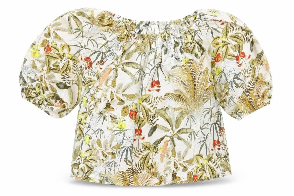 H&M Womens Multicoloured Geometric Cotton Basic T-Shirt Size M Off the Shoulder - Leaf Print