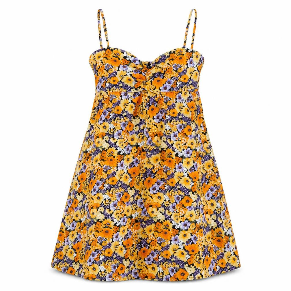 Divided Womens Orange Floral Polyester A-Line Size 8 Square Neck Pullover