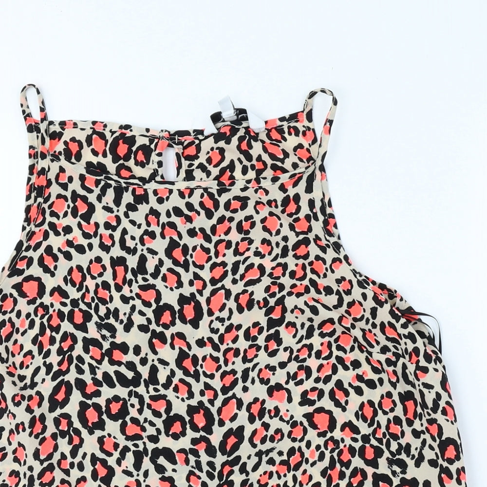New Look Womens Beige Animal Print Polyester Camisole Tank Size 8 Crew Neck - Cheetah Print