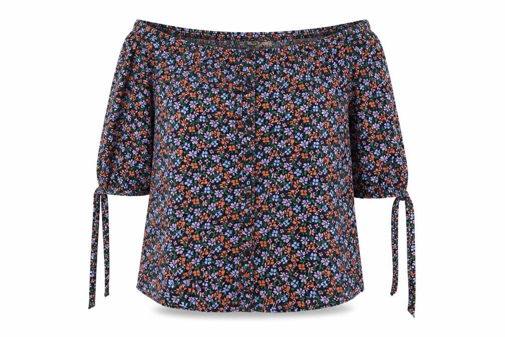George Womens Black Floral Viscose Basic Button-Up Size 14 Off the Shoulder - Elasticated Collar