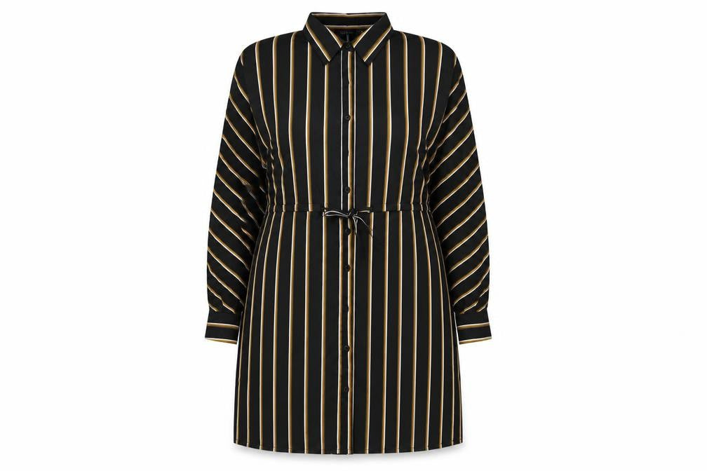 Boohoo Womens Black Striped Polyester Sheath Size 10 Collared Button