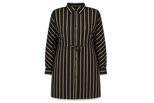 Boohoo Womens Black Striped Polyester Sheath Size 10 Collared Button