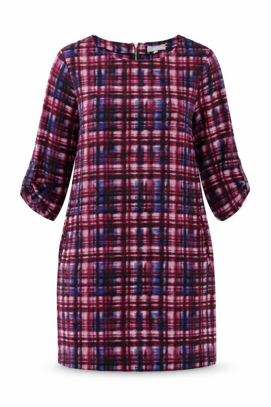 Red Herring Womens Purple Plaid Polyester Sheath Size 14 Round Neck Zip